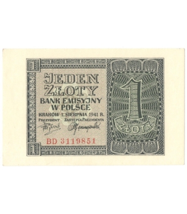 Banknot 1 złoty 1941, stan 1-, BD 3119851