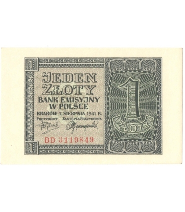 Banknot 1 złoty 1941, stan 1-, BD 3119849