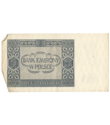 Banknot 5 złotych 1941 stan 3-, Ser. AE 5023787