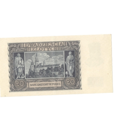 Banknot 20 złotych, 1940, seria H 2699223, stan 2+