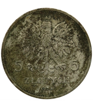 5 zł, Nike, 1928, ze znakiem mennicy, stan 3