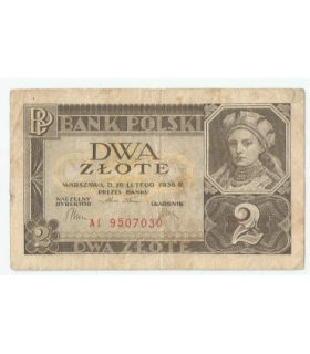 Banknot 2 zł, 1936r, stan 5, seria AI 9507030