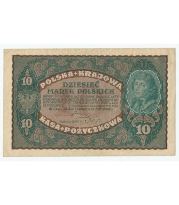 10 marek polskich , rok 1919, stan 1-, II Serja BP 004,185, niski numer