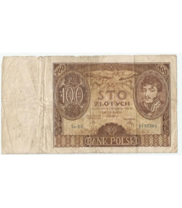 Banknot 100 zł 1934 rok, seria BD. 0192384, stan 5