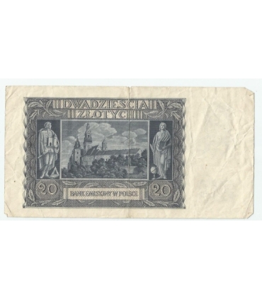 Banknot 20 złotych, 1940, seria A 7540690, stan 3