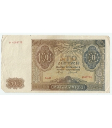 Banknot 100 złotych 1941 stan 2-, Ser. D 4068778