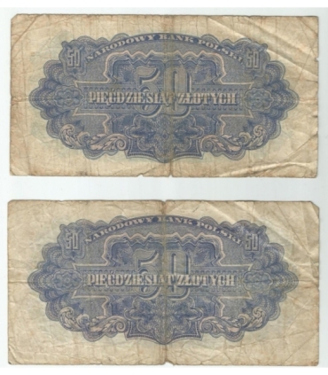 2 x 50 zł 1944, seria EA i PB, stan 5, "obowiązkowe" i "obowiązkowym"
