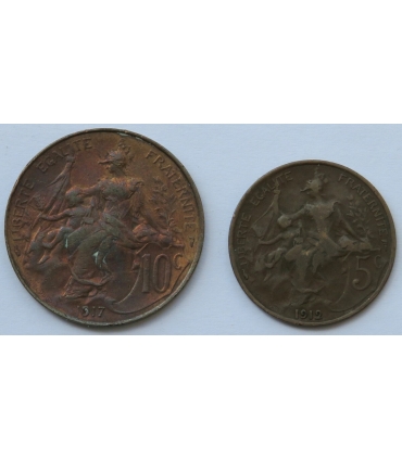 Francja, 10 centymów 1917 + 5 centymów 1912