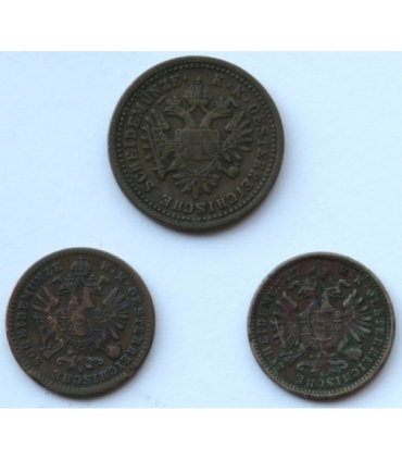 Austria, 1 krajcar 1851 A + 2 x 1 krajcar Austro-węgry,  1881 i 1885 r.
