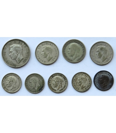 Wielka Brytania, 5 x 3 pensy, 3 x 6 pensów, szyling, 1931-1943, srebro