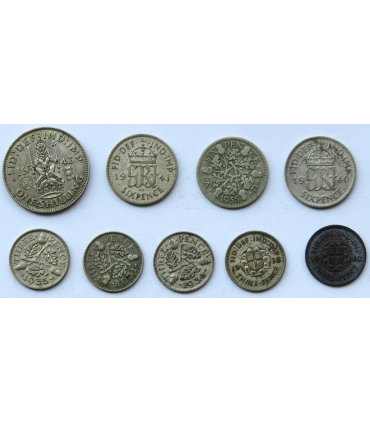 Wielka Brytania, 5 x 3 pensy, 3 x 6 pensów, szyling, 1931-1943, srebro