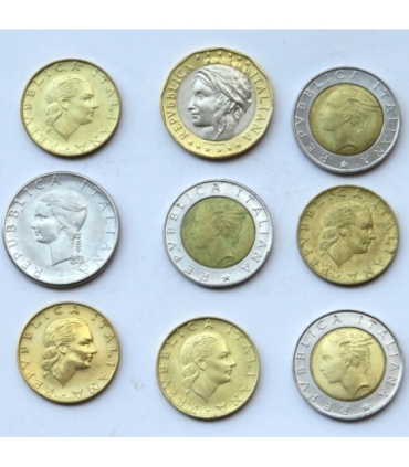 Włochy, monety okolicznościowe, 9 sztuk, 1979-1998 r.