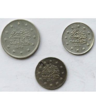 Imperium Osmańskie, 2 x 1 kurusz i 2 kurusza, 1293 (1876), srebro