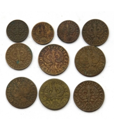 II RP, 1, 2 5 groszy 1923-1938, zestaw 10 sztuk