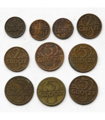 II RP, 1, 2 5 groszy 1923-1938, zestaw 10 sztuk
