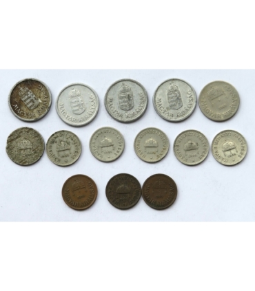 Węgry, monety z lat 1893-1930, zestaw 14 sztuk