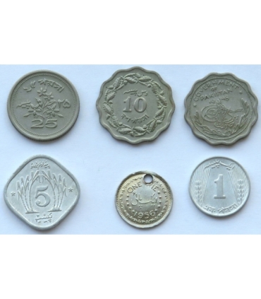 Pakistan, monety z lat 1948-1977, zestaw 6 sztuk