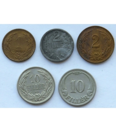 Węgry, monety z lat 1902-1926, zestaw 5 sztuk