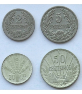 Urugwaj, 2, 5, 20, 50 centesimos, 1909-1943, również srebro