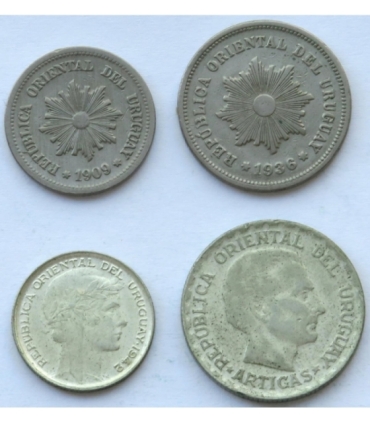 Urugwaj, 2, 5, 20, 50 centesimos, 1909-1943, również srebro