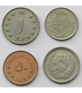 Afganistan, 4 monety z lat 1952-1973, stany 2+/3