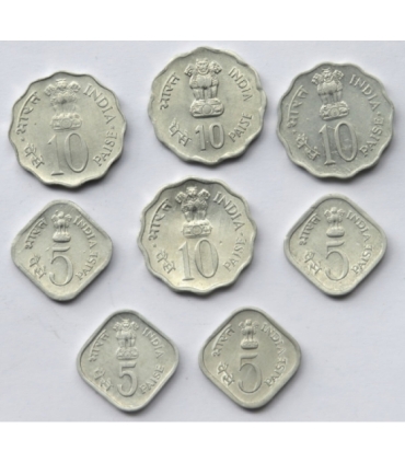Indie, monety okolicznościowe, 7 sztuk, 1974-1980 r.
