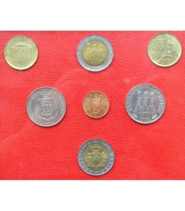 San Marino, 7 monet oprawionych w ramkę, 1975-2005 r.