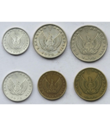 Grecja - okres Junty, 1-10 drahm i 10, 20 lept, 1973 r.