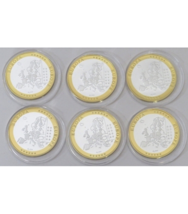 Zestaw 6 x Wspólna waluta Europy, Ag 999 + pudełko