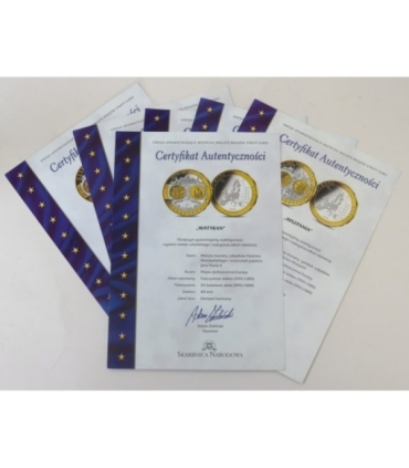 Zestaw 6 x Wspólna waluta Europy, Ag 999 + pudełko