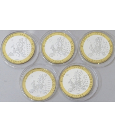 Zestaw 5 x Wspólna waluta Europy, Ag 999 + pudełko