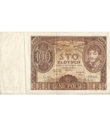 Banknot 100 zł 1934 rok, seria AS. 2675562, stan 3-