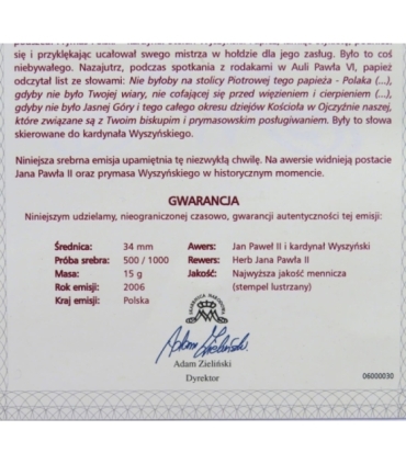 Polska, medal Inauguracja pontyfikatu, certyfikat