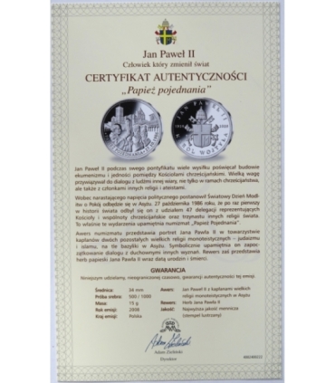 Polska, medal Papież pojednania, srebro certyfikat