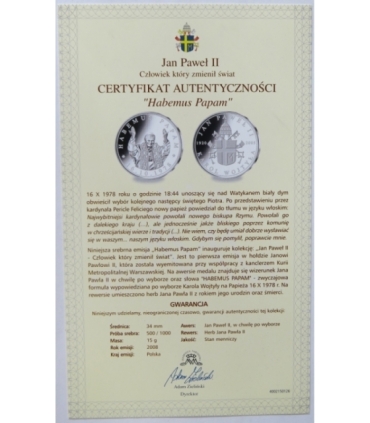 Polska, medal Habemus Papam, srebro certyfikat