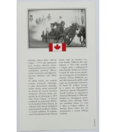 Kanada, 1 dolar 1975, 100 lat Calgary, srebro, certyfikat