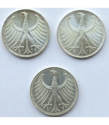 Lot 3 x 5 marek Niemcy 1966, 1971, 1972, srebro