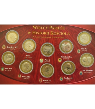 Wielcy Papieże w historii kościoła zestaw 10 medali w etui