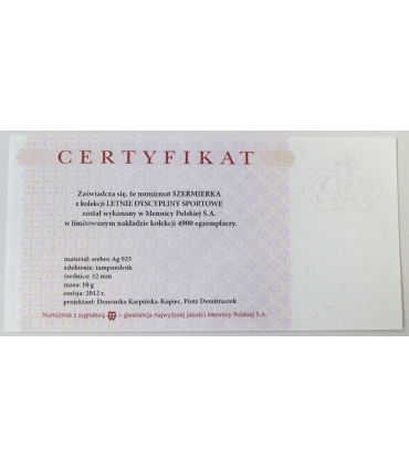 Zestaw 9 numizmatów Letnie dyscypliny sportowe srebro Ag 10g + certyfikaty