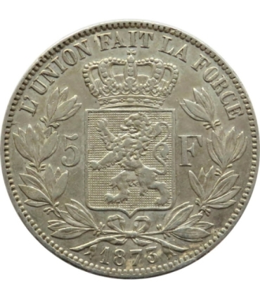 5 franków Leopold Belgia 1873, piękna