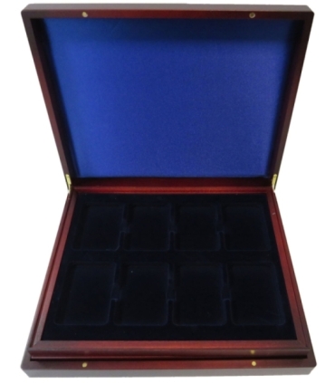 Używana mahoniowa kaseta Leuchtturm do 24 monet w gradingu - JAK NOWA