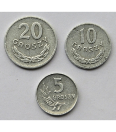 Lot 1962: 5 groszy, 10 groszy, 20 groszy, stan 1-/3/3