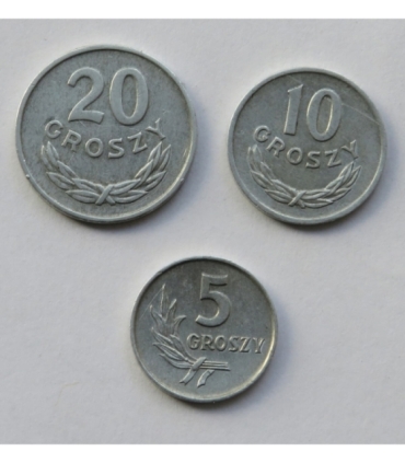 Lot 1967, 5 groszy, 10 groszy, 20 groszy, stan 2-/3+
