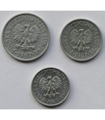 Lot 1967, 5 groszy, 10 groszy, 20 groszy, stan 2-/3+