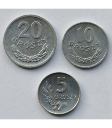 Lot 1970, 5 groszy, 10 groszy, 20 groszy, stan 1/1-