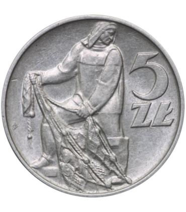 5 zł rybak, 1971, stan 1-, połysk, pięknie zachowany