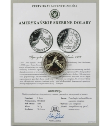 USA 1 dolar, 1988, Igrzyska XXIV Olimpiady, Seul 1988