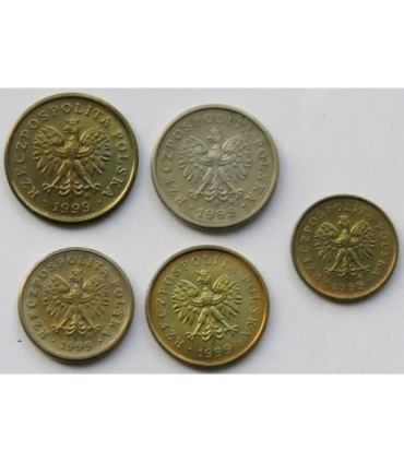 Lot 1999 mennicze: 1,2,,5, 10, 20 groszy
