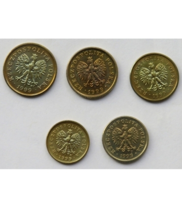 Lot 1999 mennicze: 1,2,,5, 10, 20 groszy