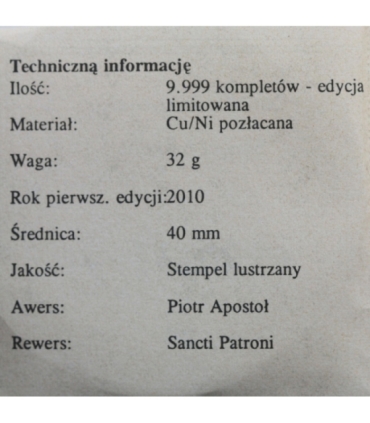 Numizmat Święci patroni  - Piotr Apostoł, certyfikat